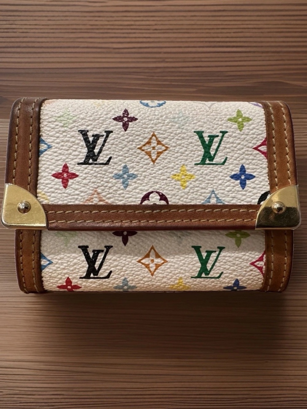 Authentic Louis Vuitton Takashi Murakami Monogram Porte Monnaie Plat Coin Wallet